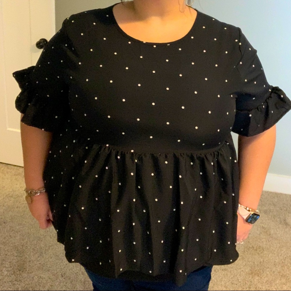 Polka dot ruffle sleeve blouse